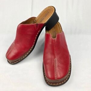 Josef Seibel Womens Shoes Red Leather Comfort Clogs Mules Slip On EU Size 40